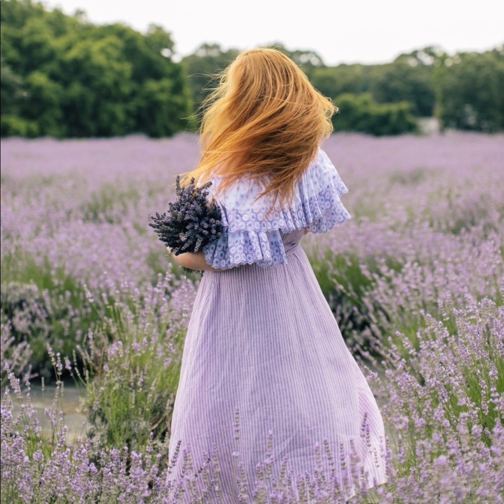 purple linen stripe dress